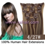 18" 7pcs set Clips-in hair 70g remy Human Hair Extensions #4/27
