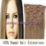 15" 7pcs set Clip-in hair remy Human Hair Extensions #16