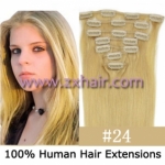 18" 7pcs set Clips-in hair 70g remy Human Hair Extensions #24