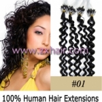 100S 20" remy Micro rings hair Curly human hair extensions #01