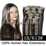 15" 7pcs set Clip-in hair remy Human Hair Extensions #1B/613