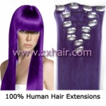 20" 7pcs set Clip-in hair remy Human Hair Extensions #lila