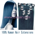 18" 7pcs set Clips-in hair 70g remy Human Hair Extensions #blue