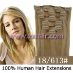 15" 7pcs set Clip-in hair remy Human Hair Extensions #18/613
