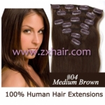 15" 7pcs set Clip-in hair remy Human Hair Extensions #04