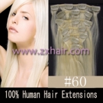 22" 7pcs set Clips-in hair 80g remy Human Hair Extensions #60