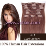 20" 8pcs set Clip-in hair remy Human Hair Extensions #33