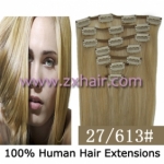 18" 7pcs set Clips-in hair 70g remy Human Hair Extensions #27/613