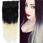 18" 7pcs set Clips-in hair 70g remy Human Hair Extensions #1/613 Ombre