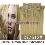 20" 8pcs set Clip-in hair remy Human Hair Extensions #27/613