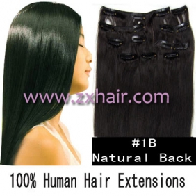20" 10pcs set 90g Clip-in hair Human Hair Extensions #1B