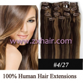 20" 10pcs set 90g Clip-in hair Human Hair Extensions #4/27