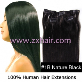 20" 3pcs set 36g Clip-in hair Human Hair Extensions #1B