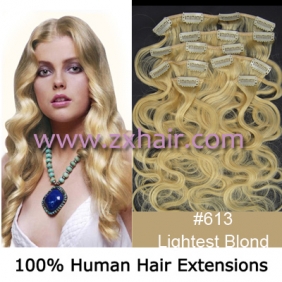 20" 7pcs set wave Clip-in hair Human Hair Extensions #613