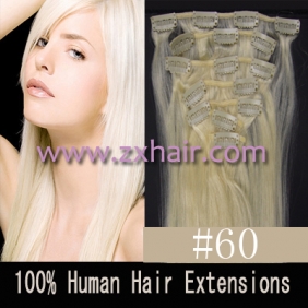 15" 7pcs set Clip-in hair remy Human Hair Extensions #60
