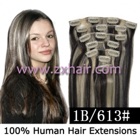 20" 7pcs set Clip-in hair remy Human Hair Extensions #1B/613