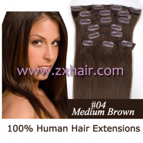 20" 8pcs set Clip-in hair remy Human Hair Extensions #04