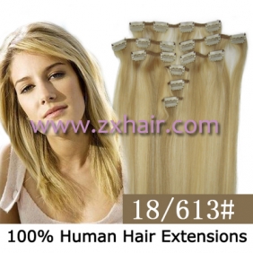 20" 8pcs set Clip-in hair remy Human Hair Extensions #18/613