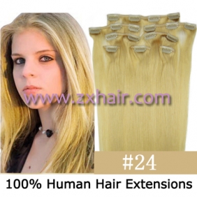 20" 8pcs set Clip-in hair remy Human Hair Extensions #24