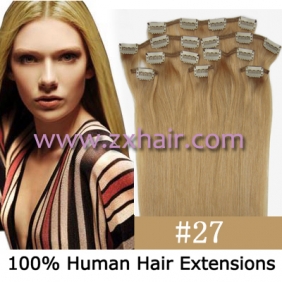20" 8pcs set Clip-in hair remy Human Hair Extensions #27