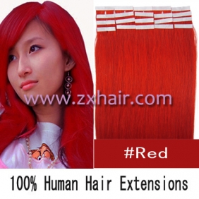 24\" 70g Tape Human Hair Extensions #red