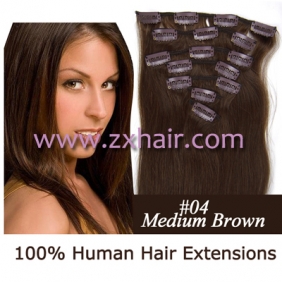 18" 7pcs set Clips-in hair 70g remy Human Hair Extensions #04