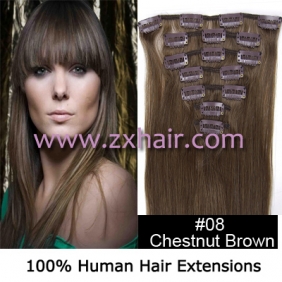 18\" 7pcs set Clips-in hair 70g remy Human Hair Extensions #08 [2010008617]