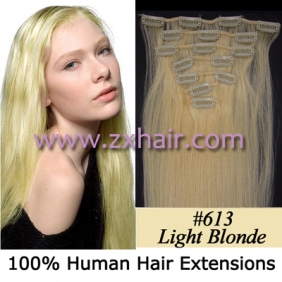 18" 7pcs set Clips-in hair 70g remy Human Hair Extensions #613