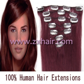 22\" 7pcs set Clips-in hair 80g remy Human Hair Extensions #bug