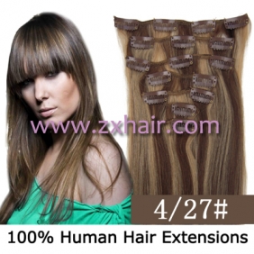 22\" 7pcs set Clips-in hair 80g remy Human Hair Extensions #4/27