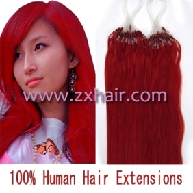 100S 16\" Micro rings/loop hair remy human hair extensions #red